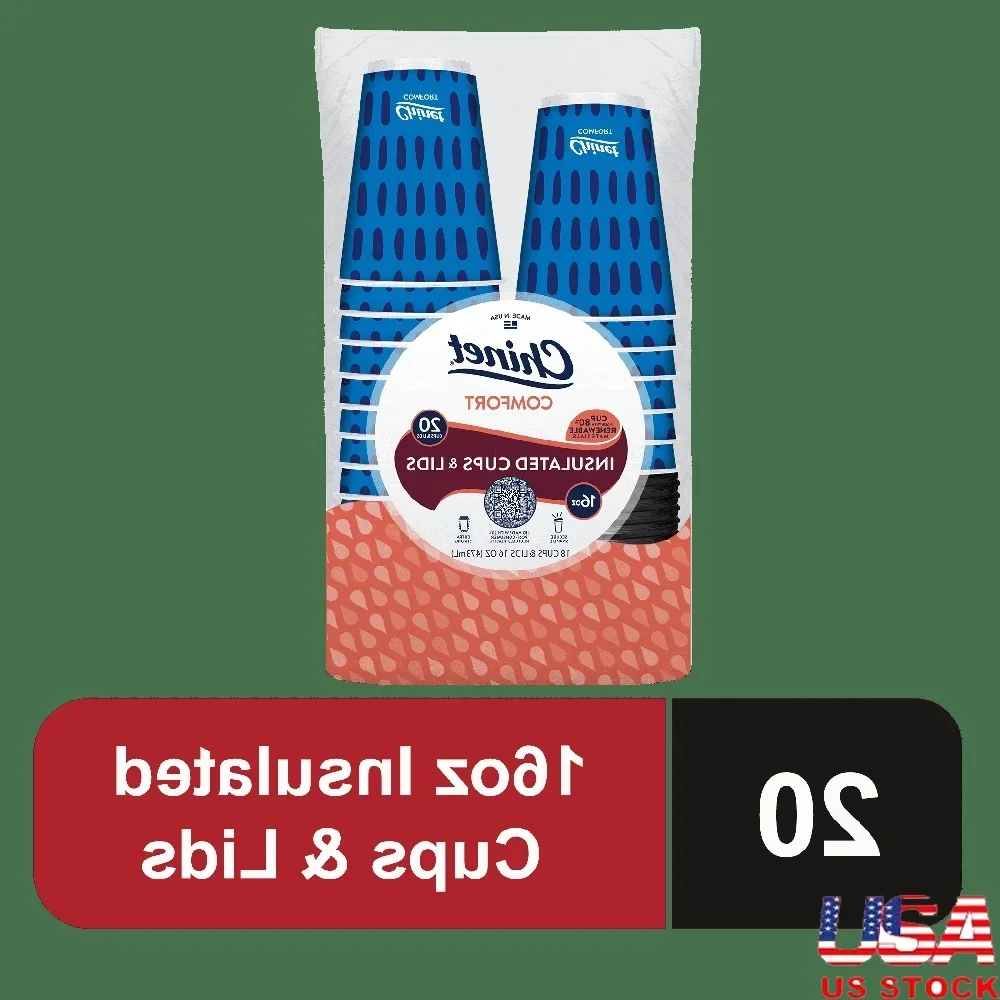 

4 упаковки, 16 унций, изолированные одноразовые бумажные горячие стаканчики с крышками, съемный дизайн, прочные дорожные кружки для кофе, чая, 20 шт.