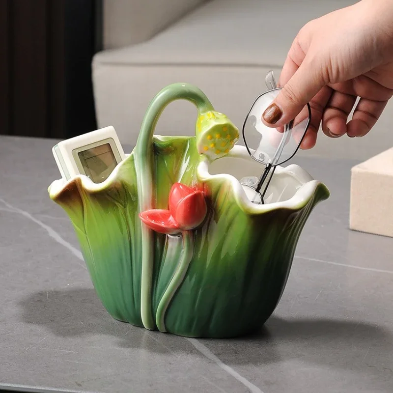 New Chinese-style ceramic basket, entrance key storage box, living room coffee table remote control, mobile phone sundries