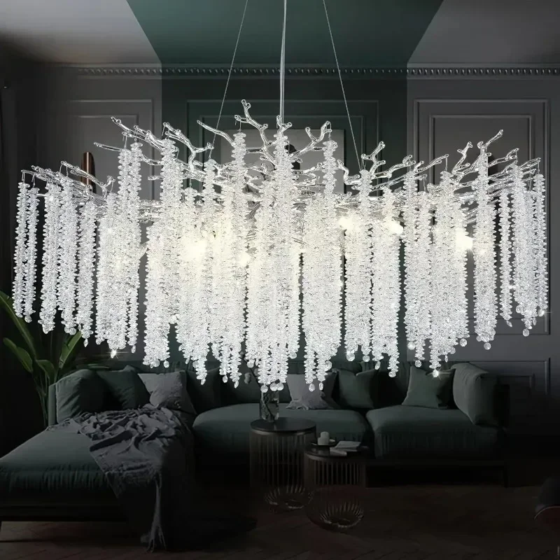 Aluminum Chrome Chandelier Crystal Tassel Designer Lamp Dining Room Light Fixture Home Decor Tree Branch Led Lighting Round