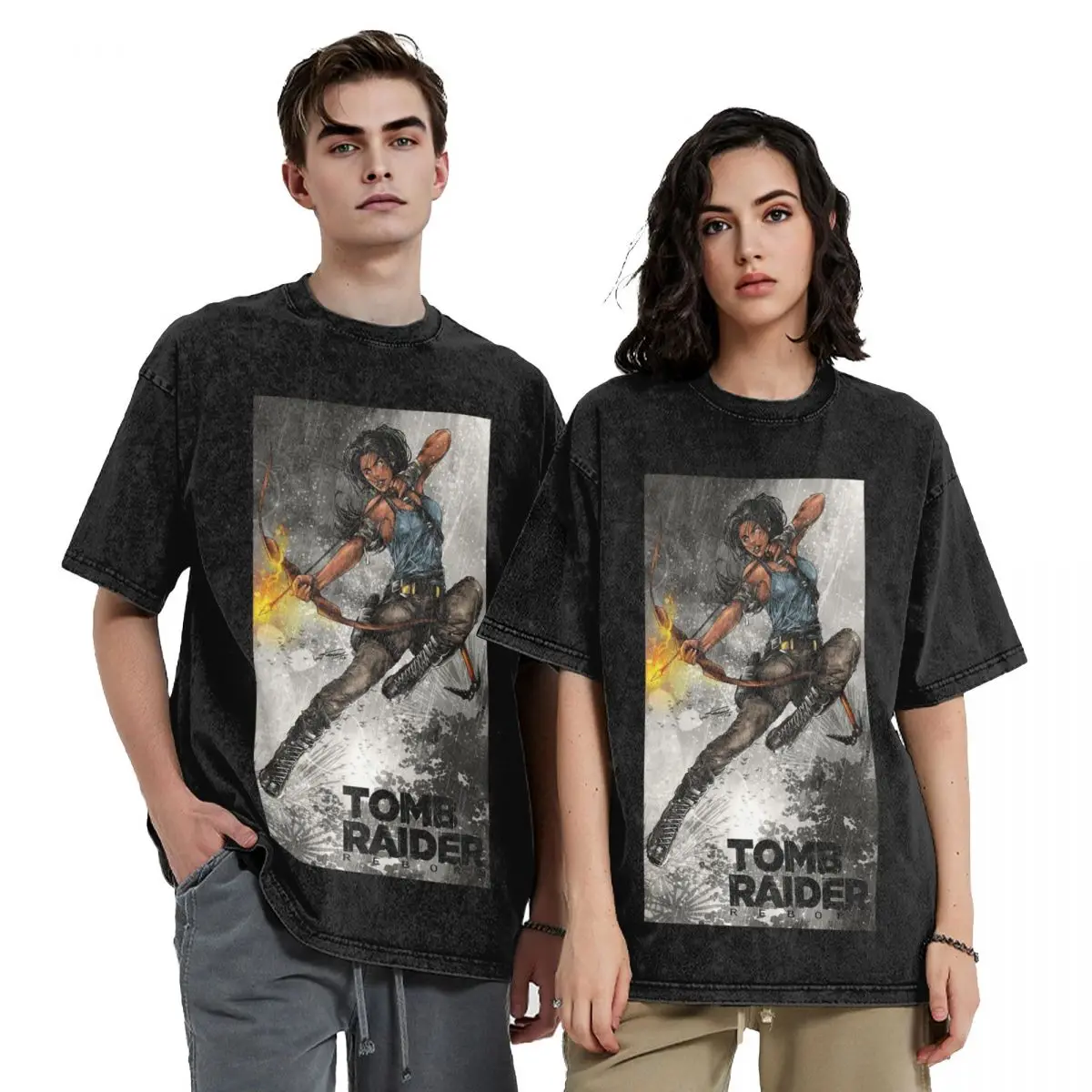 Tomb Raider Lara Croft Games Angelina Jolie Gaming Rise Reboot Croft Manor Washed T Shirts Cotton Short Sleeve Hip Hop T-Shirt