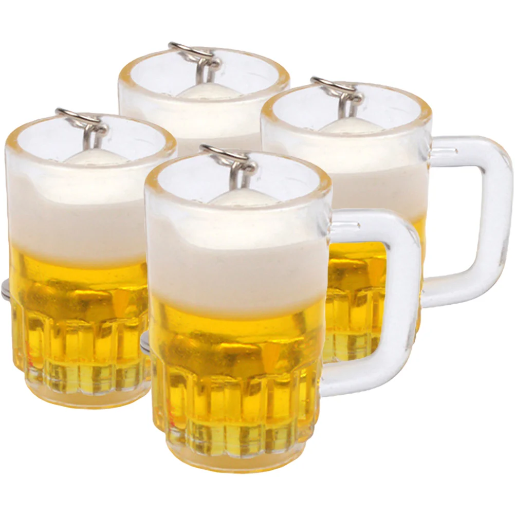 4 Pcs Beer Mug Keychain Backpack Keychains Mini Grips Ornament Cup Keyrings Acrylic Fitness