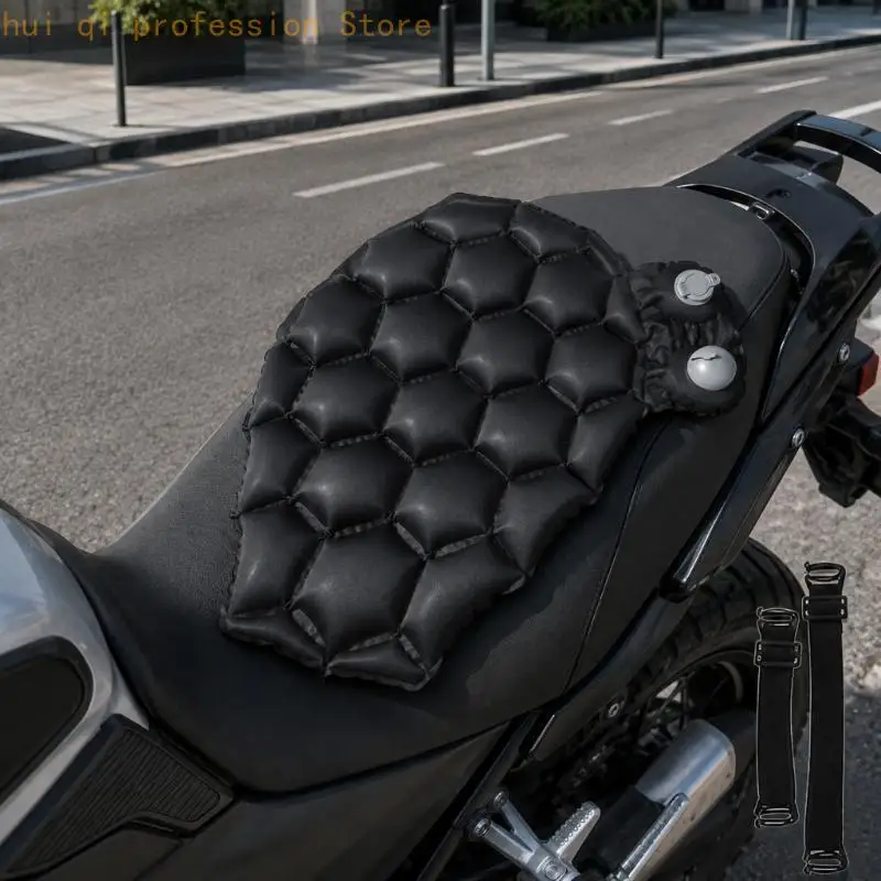 Aufblasbare Motorrad-Sitzauflage, schwarzes Sitzpolster für tägliche Straßen, längere Reisen, Sitzentlastung und ein weicheres – Detail 9