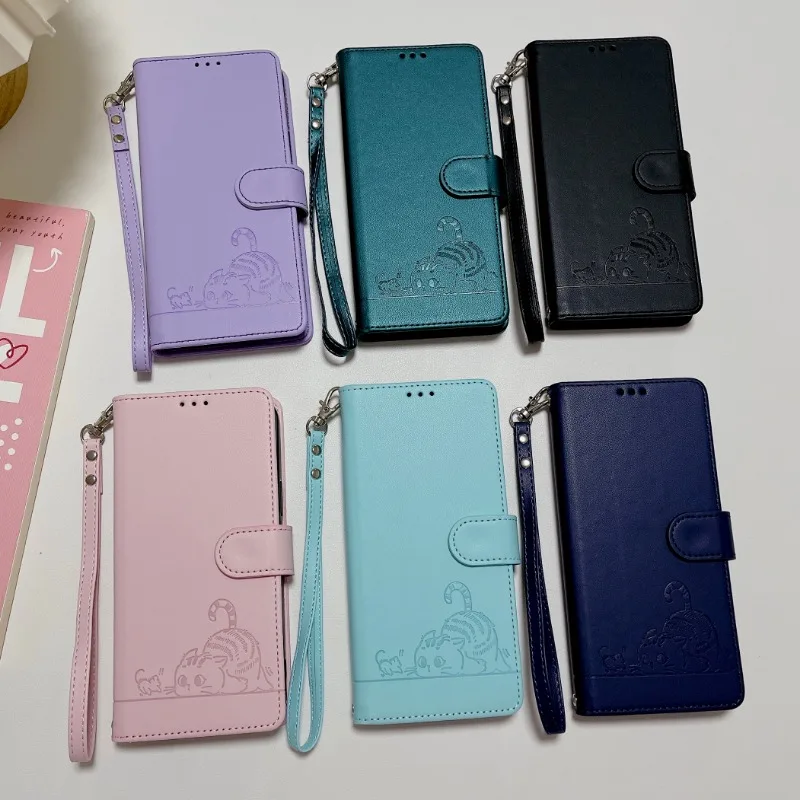 Fundas Galaxi M36 M56 Phone Case for Samsung Galaxy M36 M56 M06 M16 M05 M04 Back Cover Anti theft Cute 3D Cat Leather Case Coque