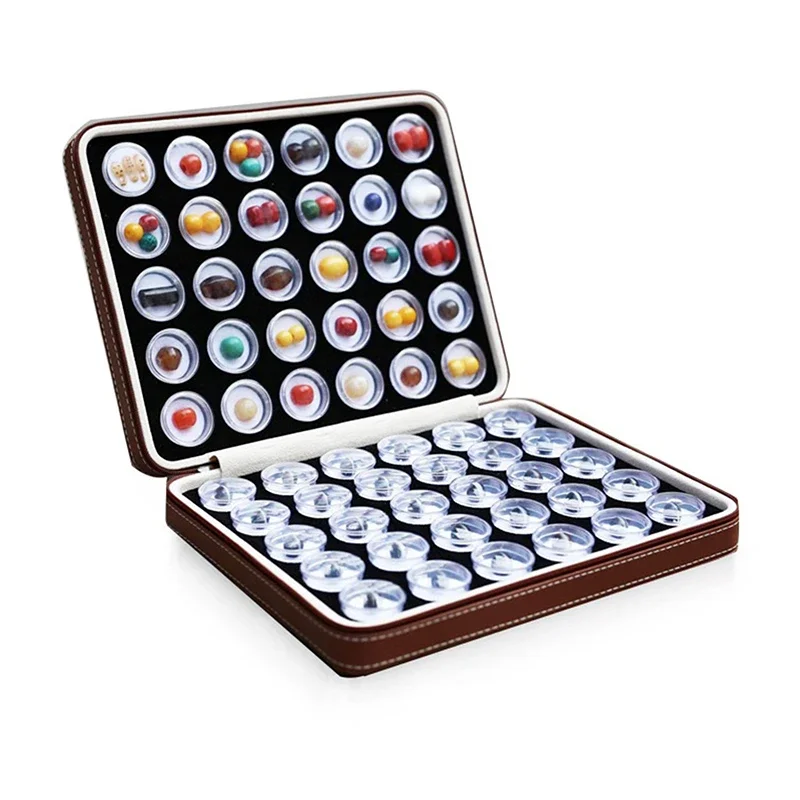 Loose Gemstones Jewelry Display Box Beads Organizer Container Round Gem Box PU Leather Diamond Exhibition Storage Carrying Case