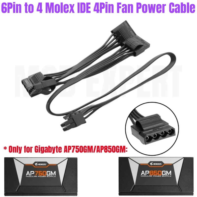 

6Pin to 4 Molex IDE 4Pin PERIPHERAL Case Fan Power Cable for Gigabyte AORUS P750W AP750GM, P850W AP850GM Gold Modular Power Unit