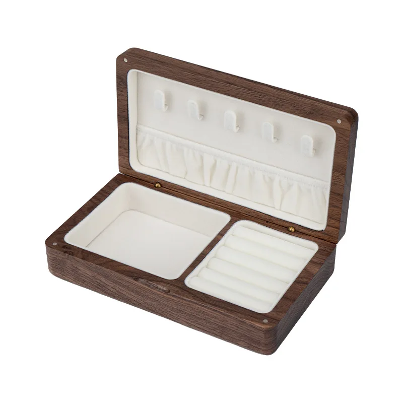 Portable Flannelette Jewelry Storage Box High-end Luxurious Black Walnut Vintage Necklace Earrings Portable Travel Pure Wood NEW