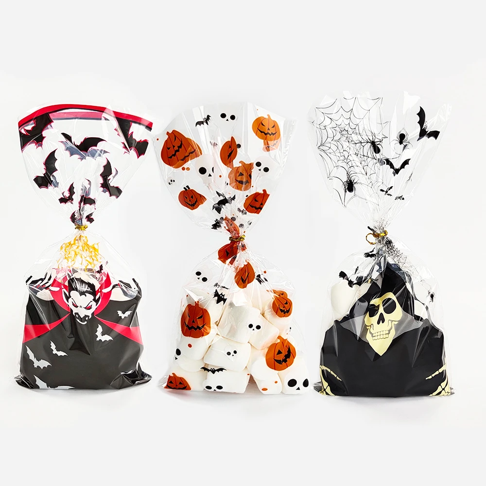 50 Stück Halloween Plastik Candy Taschen transparente Keks tasche Kürbis Snacks Geschenk verpackung Tasche Halloween Dekoration – Detail 3