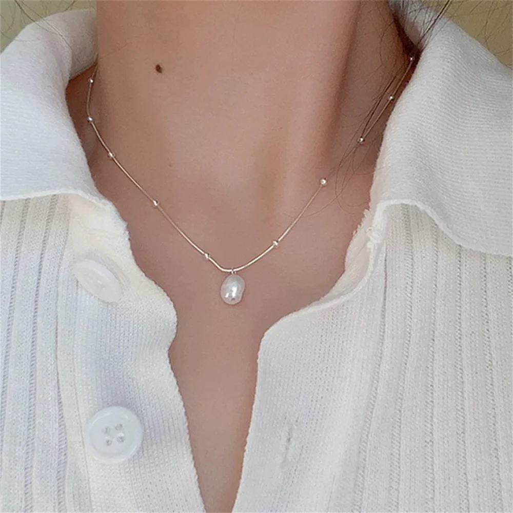 Baroque Pearl Pendant Necklace For Women Silver Color Bead Clavicle Chain Necklace Fashion Women Jewelry Accessories Gft