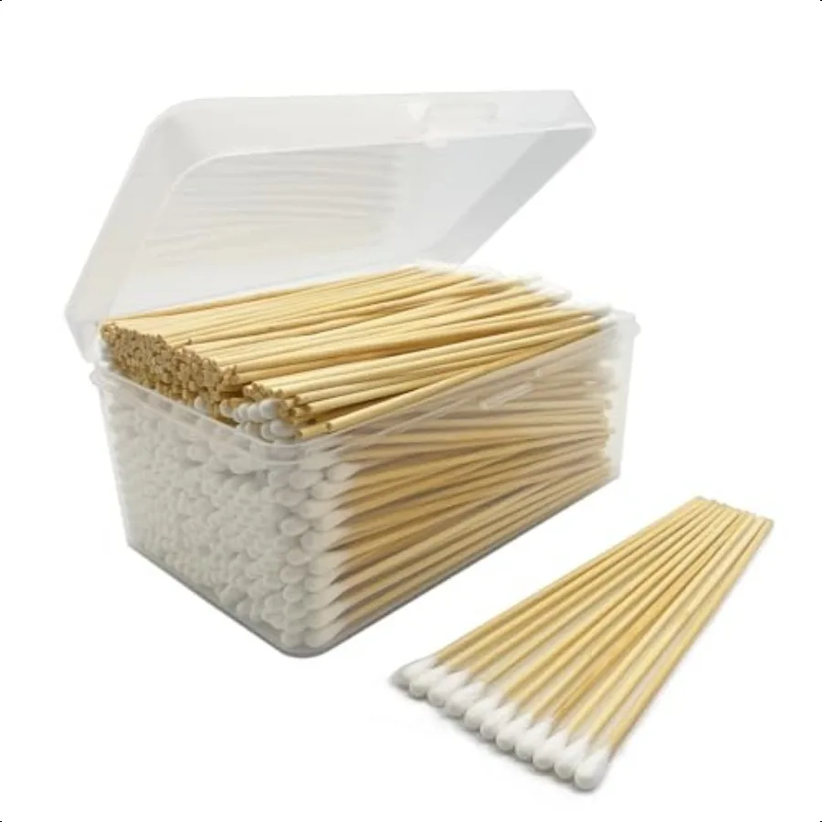 6 inch Long Cotton Swabs in Storage Box 500PCSBamboo Sticks Highly Absorbent Tipped Applicators for Makeup Gun Cleaning Pet Car