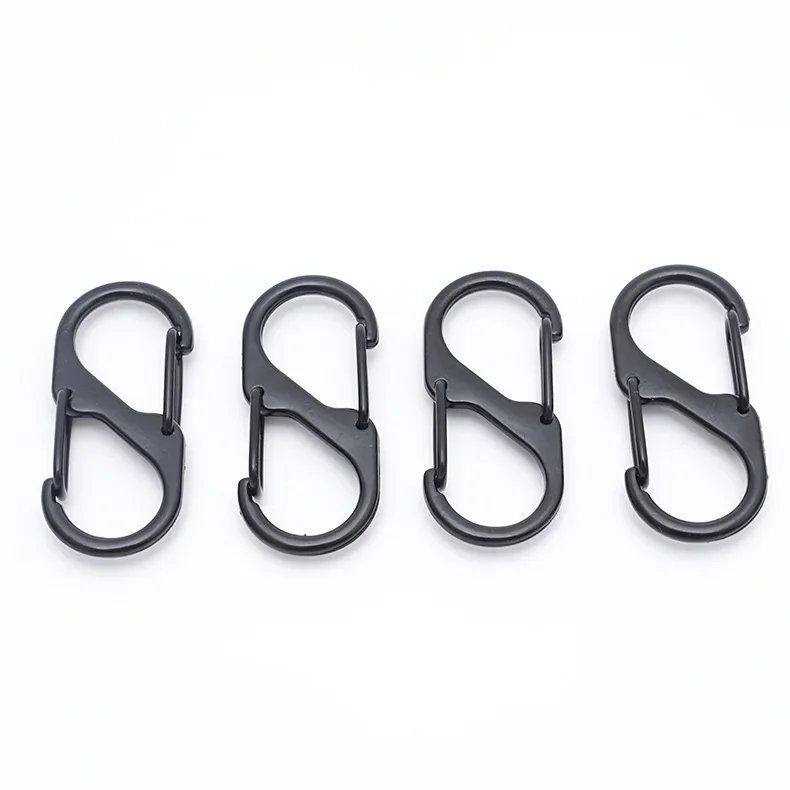 10pcs Stainless Steel S Type Carabiner With Lock Mini Keychain Hook Anti-Theft Outdoor Camping Backpack Buckle Key-Lock Tool