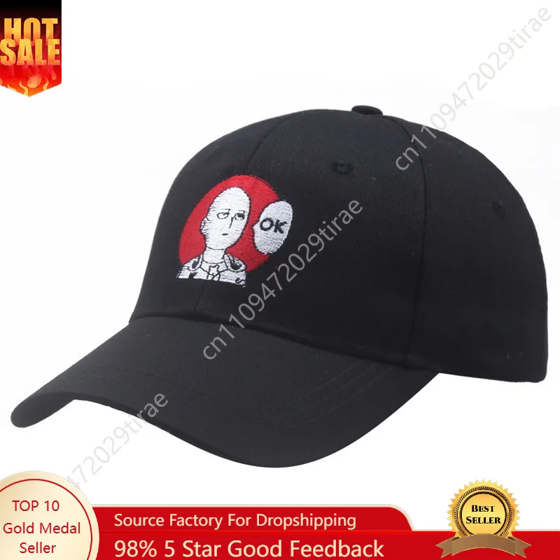 Cartoon One Punch Man Saitama Anime Baseball Hat Embroidered Adjustable Unisex Accessories OK Cap Outdoor Hats