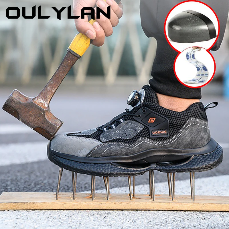 

Fashion Work Safety Shoes Male Rotating Button Steel Toe Shoes Puncture-Proof Protective Anti-Slip Security Shoes