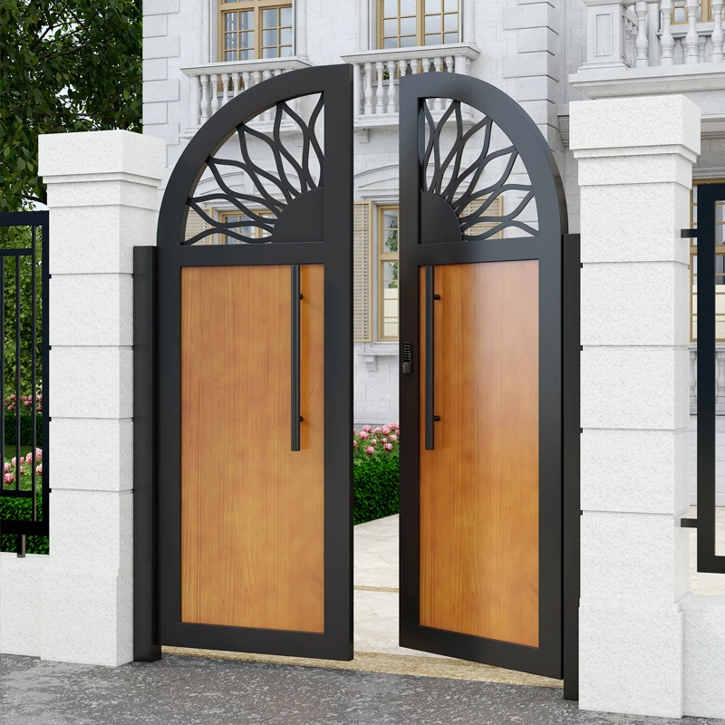 Villa solid wood iron garden gate stainless steel garden aluminum single and double doors rural outdoor aluminum alloy garden ga