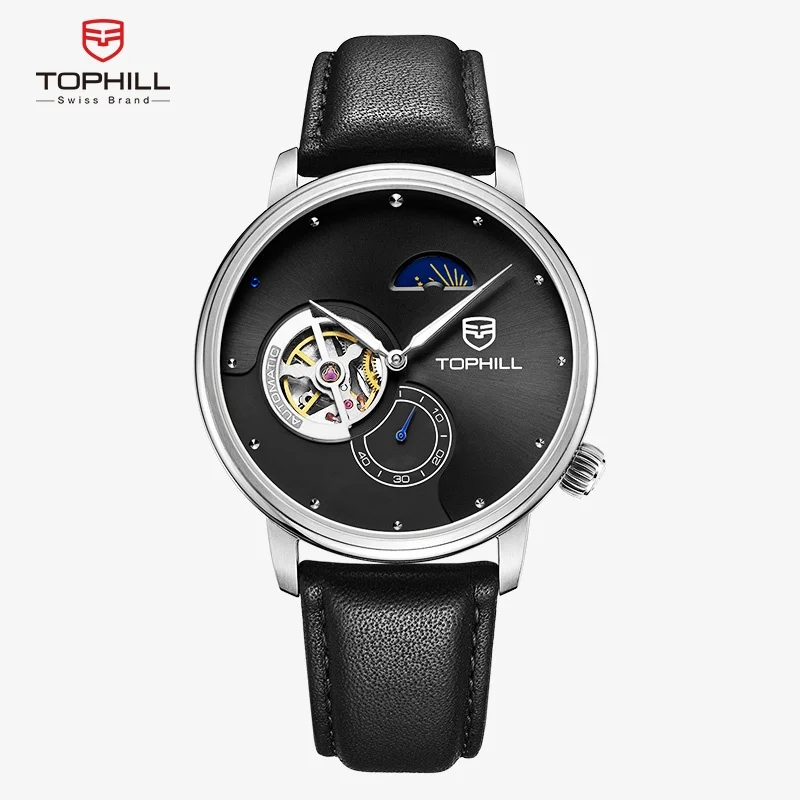 

TOPHILL Automatic mechanical Watch For Man Skeleton Leather Scrape Sapphire Glass Couple Watch