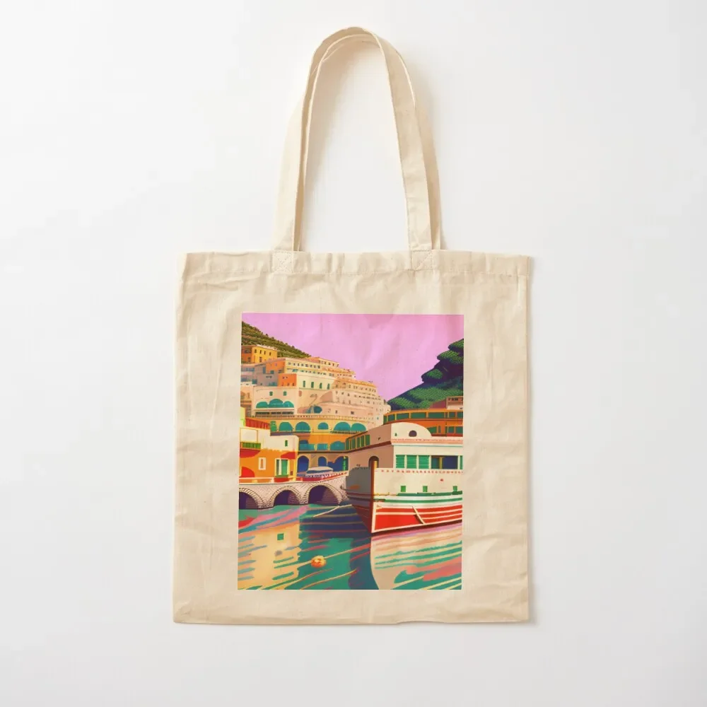 Watercolor Vintage Italy - Amalfi Coast Italy -Vintage Travel Tote Bag Shopper handbag Handbags women Women's shopper Tote Bag