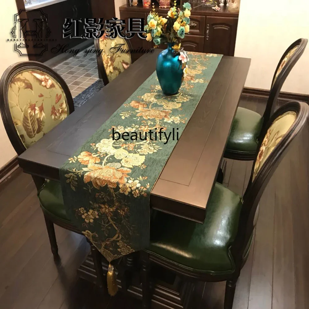 SS American dining table neoclassical oak rectangular dining table all solid wood dining table retro old New Light Luxury