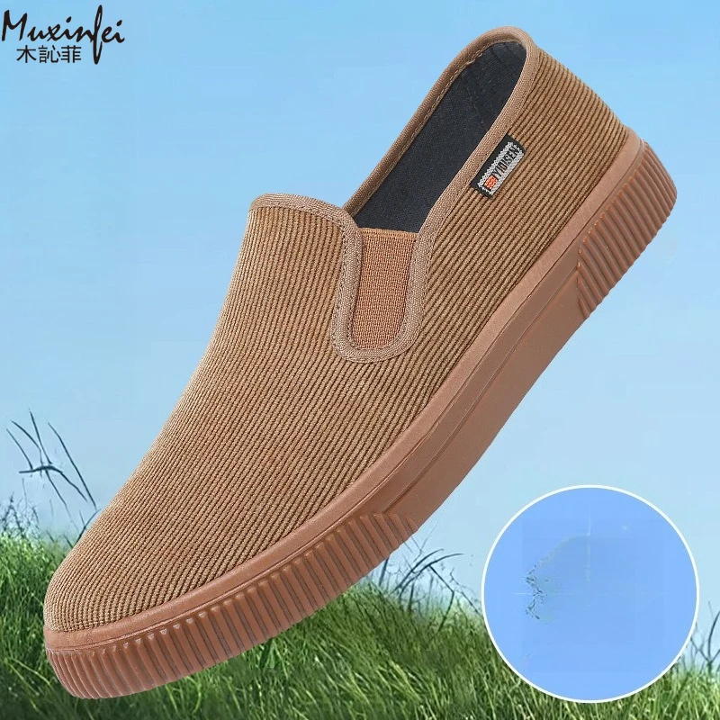 

Men's Cloth Shoes, Spring and Autumn Corduroy Flat Bottom Kitchen Shoes, One Step Workwear Single Shoes, Casual Men's Shoes