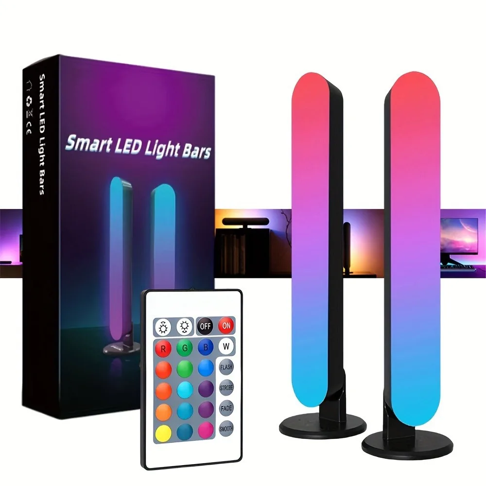 2pcs LED Night Light RGB Ambient Lights with Remote Control For Gaming TV Room Bedroom Decoration Bar Music Rhythm Symphony Lamp