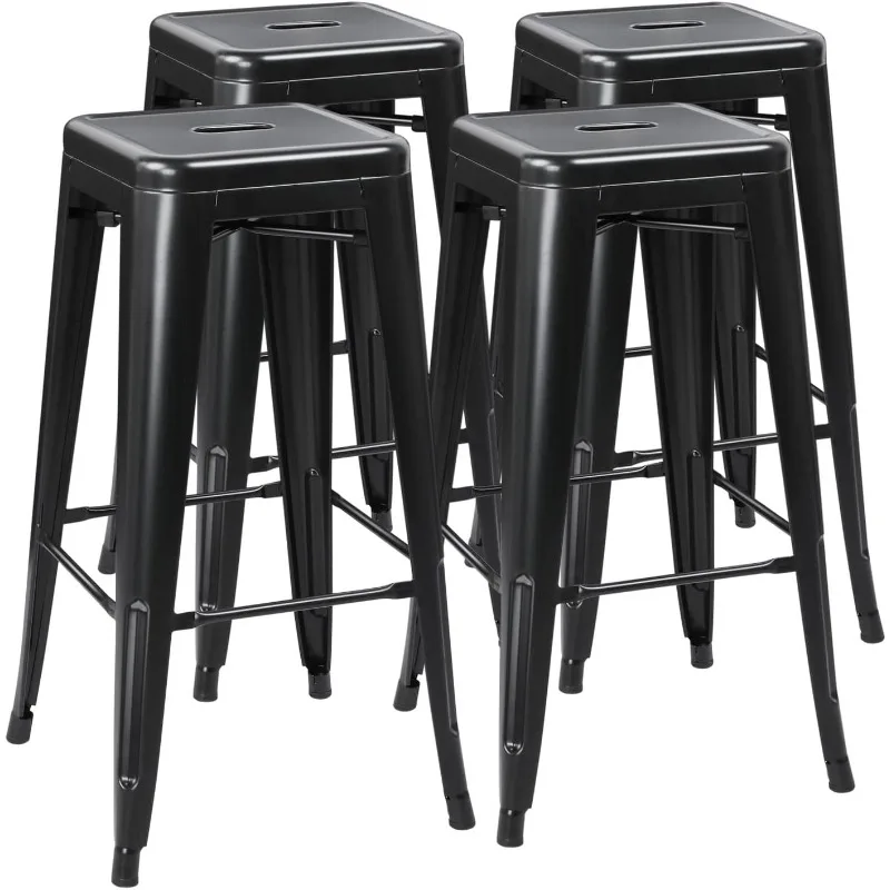 

30 Inches Metal Bar Stools, Backless Stools ,Indoor/Outdoor Stackable Kitchen Stools Dining Chair Set of 4