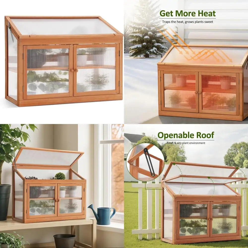 

Raised Flower Planter Bed with 2-Tier Wooden Cold Frame for Garden Greenhouse Protection and Enhanced Plant Growth