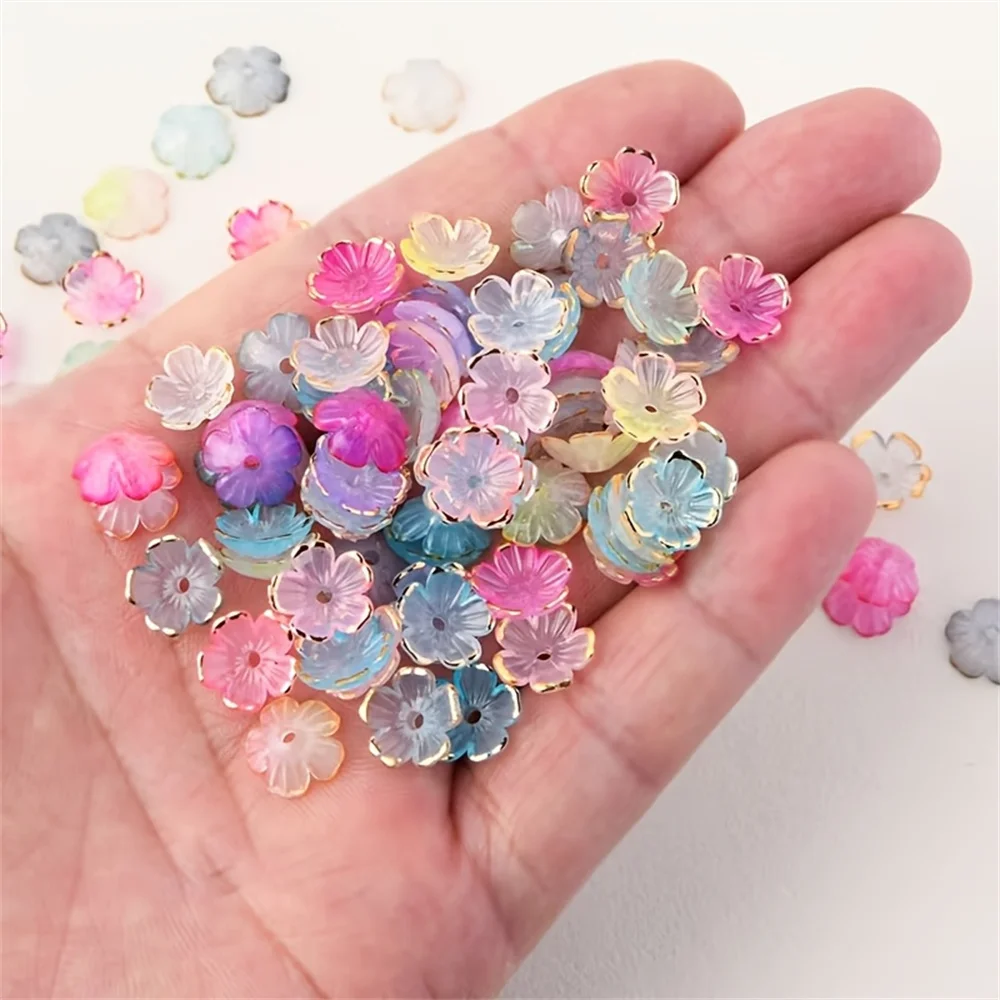 120pcs 11mm Acrylic Center Hole Flower Beads, Gradient Colored Cherry Blossom Loose Spacing Beads DIY Bracelets, Necklaces, Ring