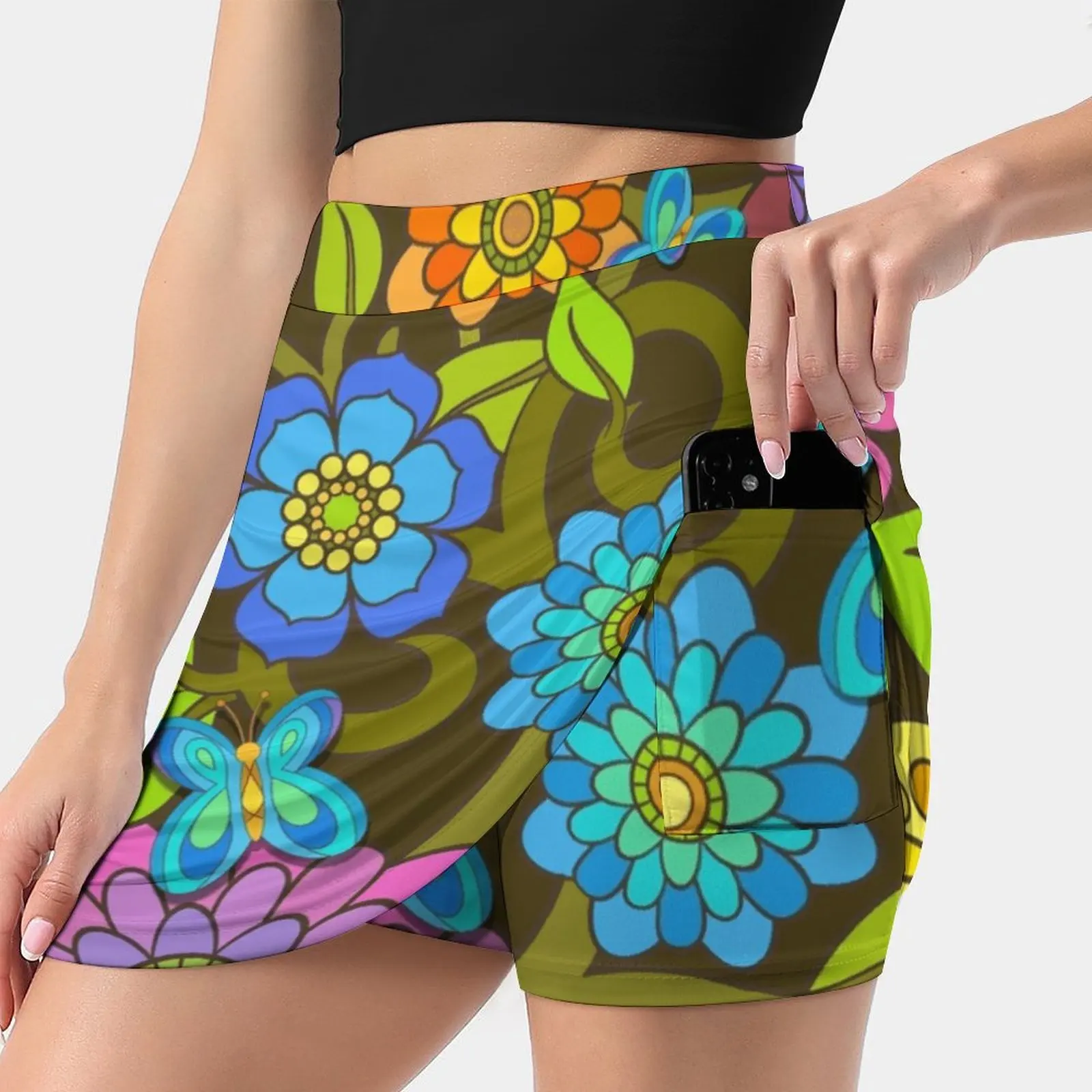 Floral Garden With Butterflies Women Sports Skirt Tennis Golf Dance Fitness Running Yoga Skirts Hippie Flower Vector Floral