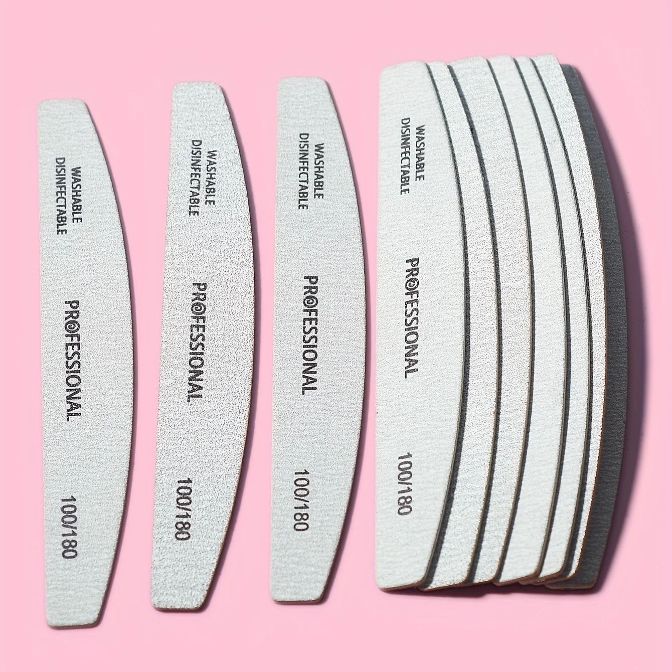 6Pcs Half-Moon Nail File Gray Wood Grain Buffer 100/180 Waterproof Reusable Polishing Tool for Natural Nails & Toenails