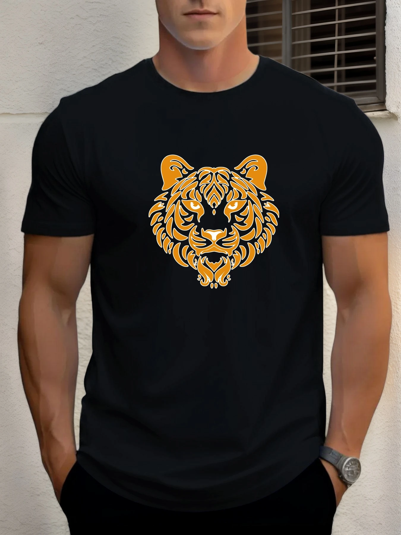 

T Shirts For Men Tiger 100% Cotton Graphic Printing Summer Round Neck T-Shirt Casual Breathable Street Style Daily Top
