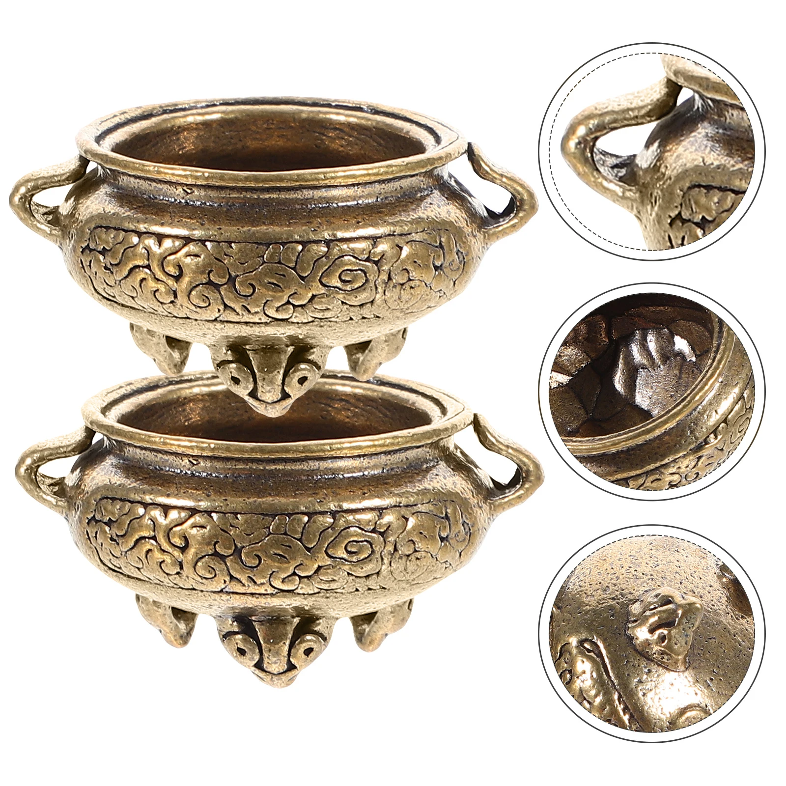 

2Pcs Exquisite Brass Incense Burner Stable Structure Creative Aroma Holder Office Decor MultiFunctional Censer