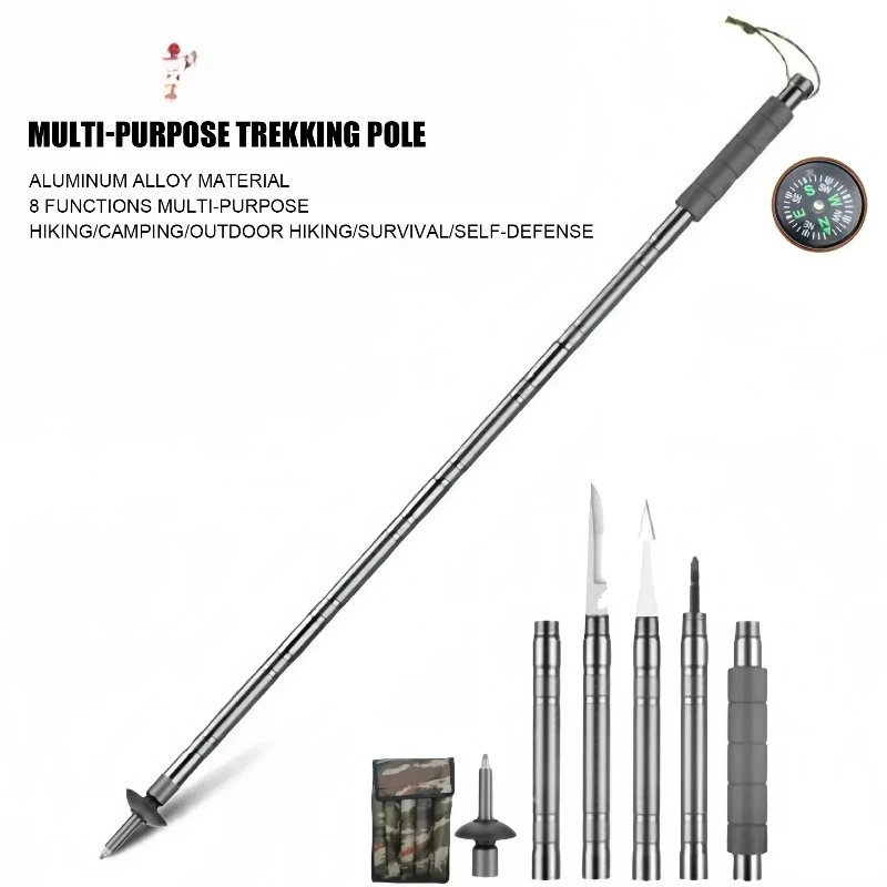 Durable Foldable Aluminum Trekking Stick, Lightweight 5-7 Section Outdoor Gear for Adventure Hiking