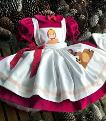 Girl Autumn Pink Velvet Little Red Riding Hood Embroidery Vintage Turkish Princess Ball Gown Dress for Eid Birthday ChristmasC63