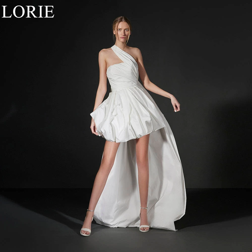 

LORIE Elegant Short Satin Wedding Dresses Strapless Draped Watteau Train A-Line Bride Prom Gown 2024 Bridal Gowns Customized