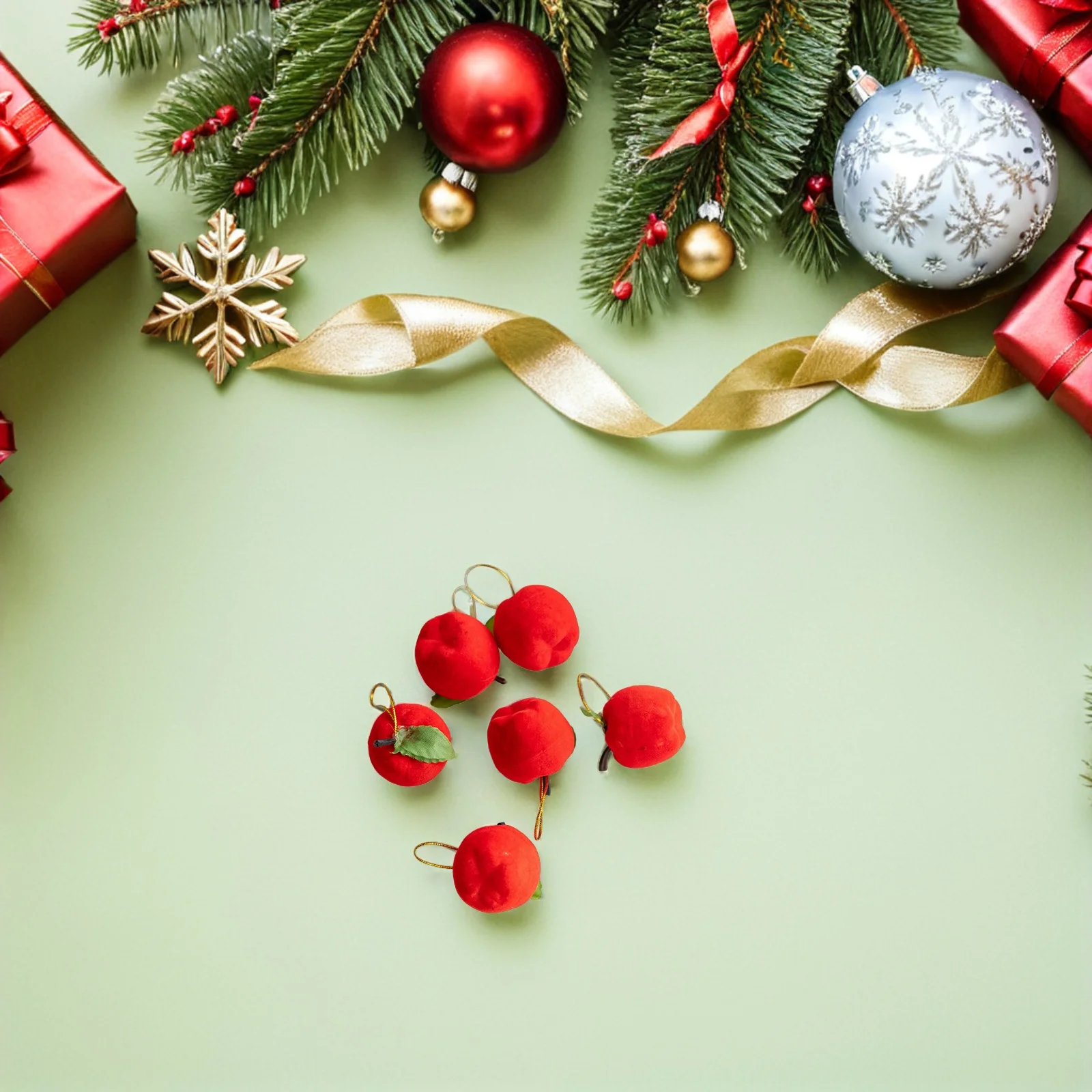 

48Pcs Mini Apple Ornaments Red Flocked Baubles for Christmas Tree Holiday Decorations DIY Craft Party Supplies Artificial Apples