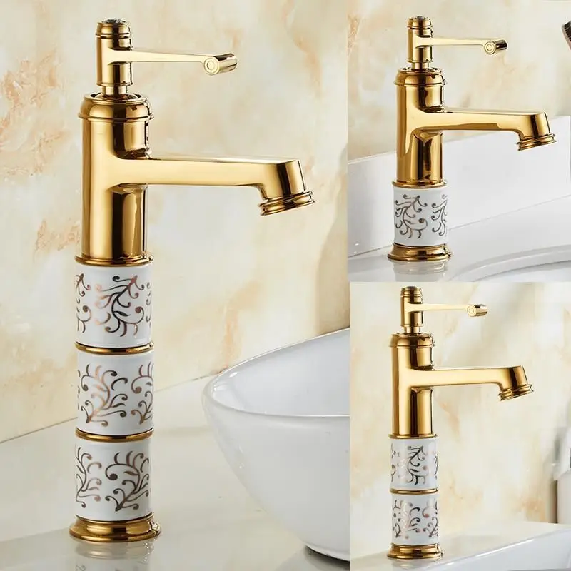 European Style Faucet Gold Personality Simple Nordic Art Health Fashion High-end Elevated Basin Bathroom Hot and Cold