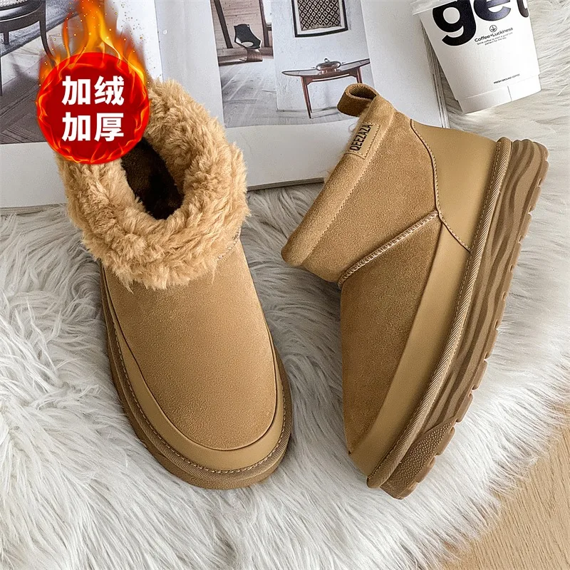 

Зимние ботинки высокого качества для мужчин и женщин с плюшевой утепленной плюшевой подошвой. Зимние ботинки на плоской подошве. Теплая замшевая обувь на толстой подошве.