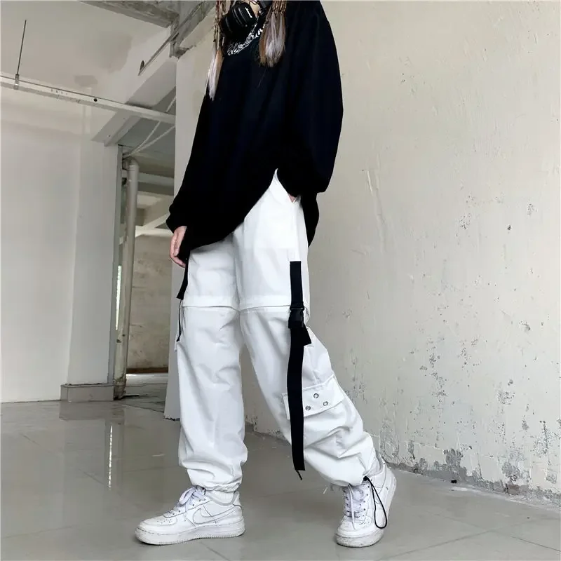 Women Y2k Pants Korean Techwear Emo White Streetwear Cargo Harajuku Loose Patchwortk Alt High Waist Casual Removable Trousers