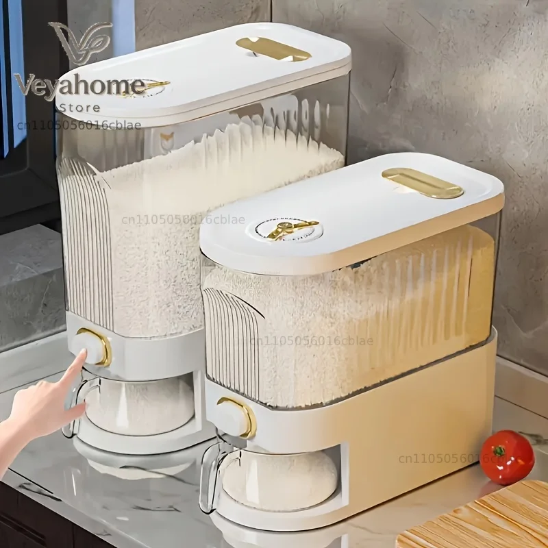 5KG/10KG Rice Dispenser with Measuring Cup – Large Capacity Dry Food Storage Container with Portion Control & Time Markers