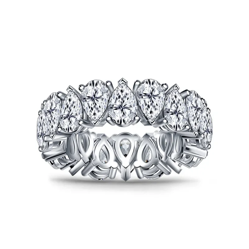Eternity Band ring Pear cut AAAAA cz Silver Color Engagement Wedding Rings for women Bridal Fine Party Jewelry Gift