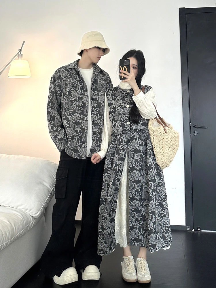 

Couples Spring Outfit 2026 New Floral Print Shirt Dress Layering One Dress Two Pieces Set Loose Fit Breathable Long Sleeve