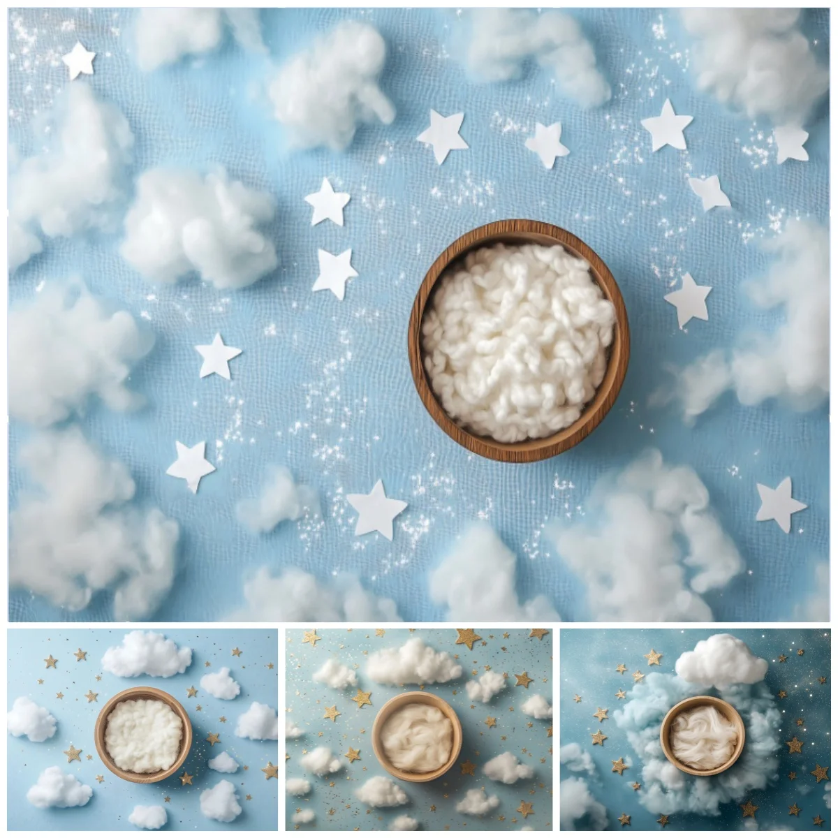

Newborn Baby Backgrounds For Photographs Soft Clouds Blue Sky Theme Stars Baby Shower Decorations Birthday Party Backdrop