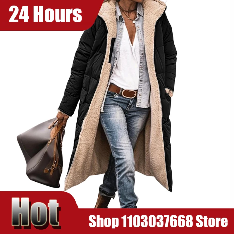 

Women Long Sleeves Double-sided Wear Slim Fleece Inside Loose Jacket Solid Color Hooded Cotton Clothes Female Down Parka 2025