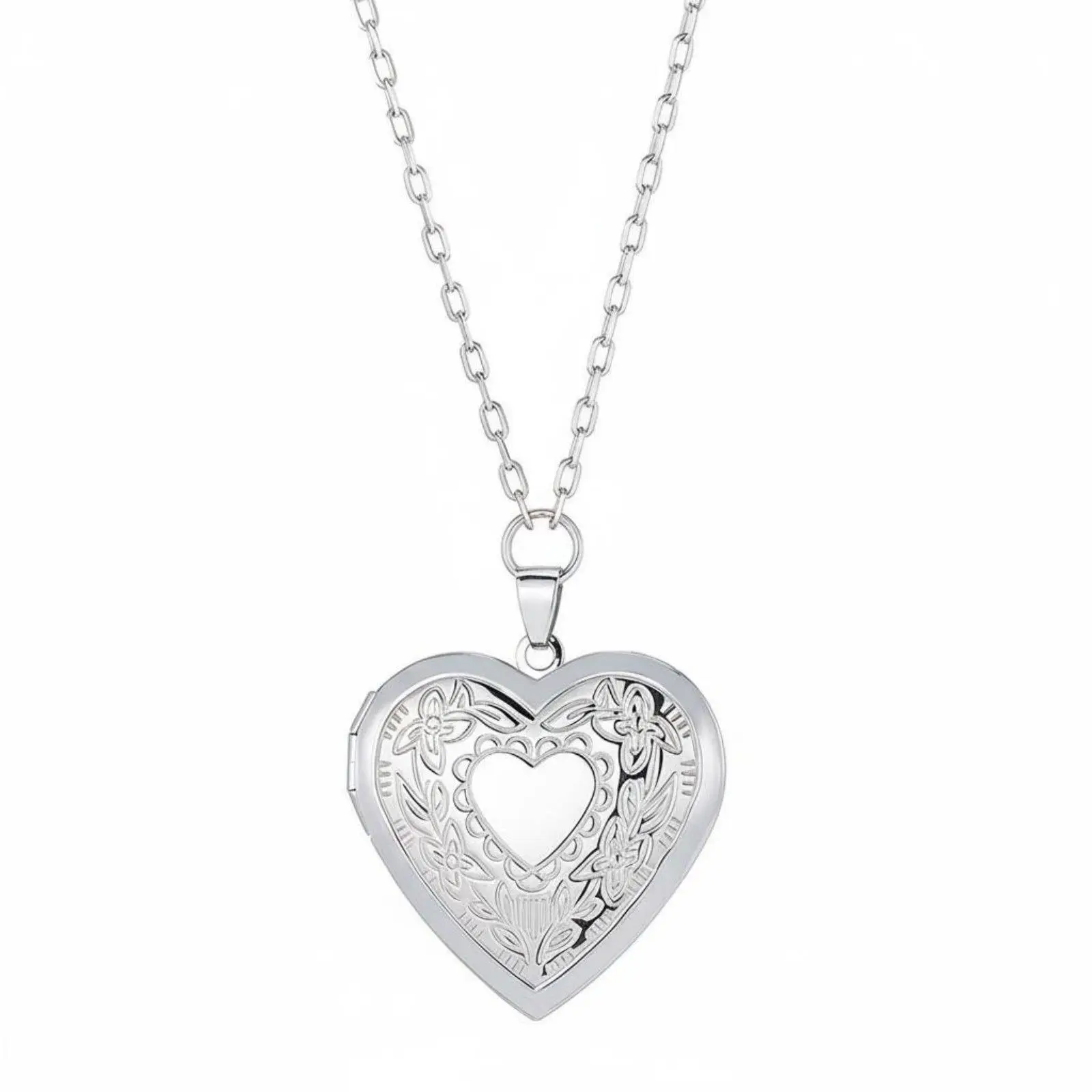 Timeless Heart Locket Necklace for Her Photo Compartment Pendant with Floral Details Adjustable O Chain Jewelry