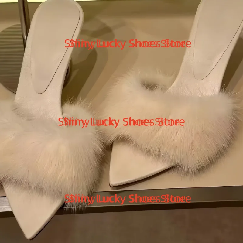 أحذية فرو المنك للسيدات أشار تو الكعب العالي الصلبة الإناث مضخات خطوط الخياطة Tacones بولي Leather الجلود Chassure فام النعال Mujer #3