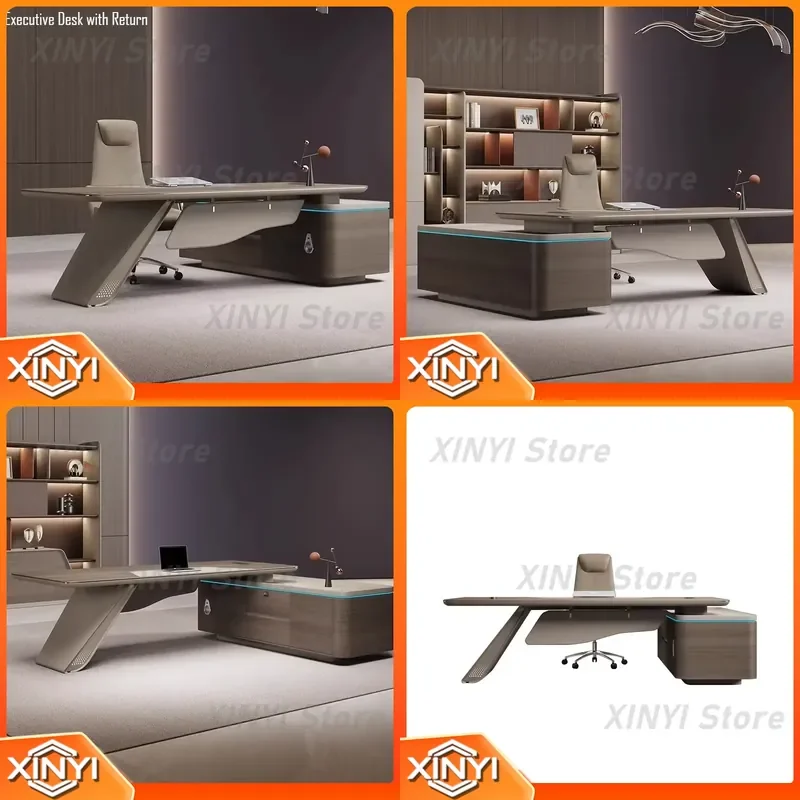 L-Shaped Executive Desk for Office Furniture for Modern CEO Desk for Home Office for Workspace Setup with Return Cabinet