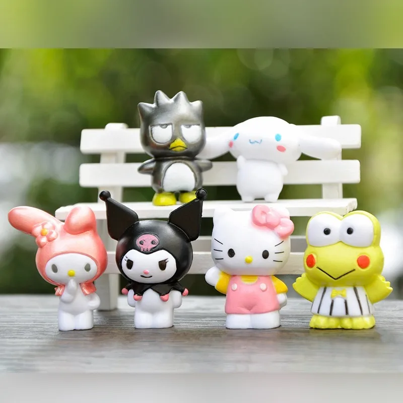 Figuras de Hello Kitty de Sanrio para niños, 6 piezas, figuras de Anime, Kuromi Cinnamoroll Q, modelo de decoración para Tartas, regalos de cumpleaños