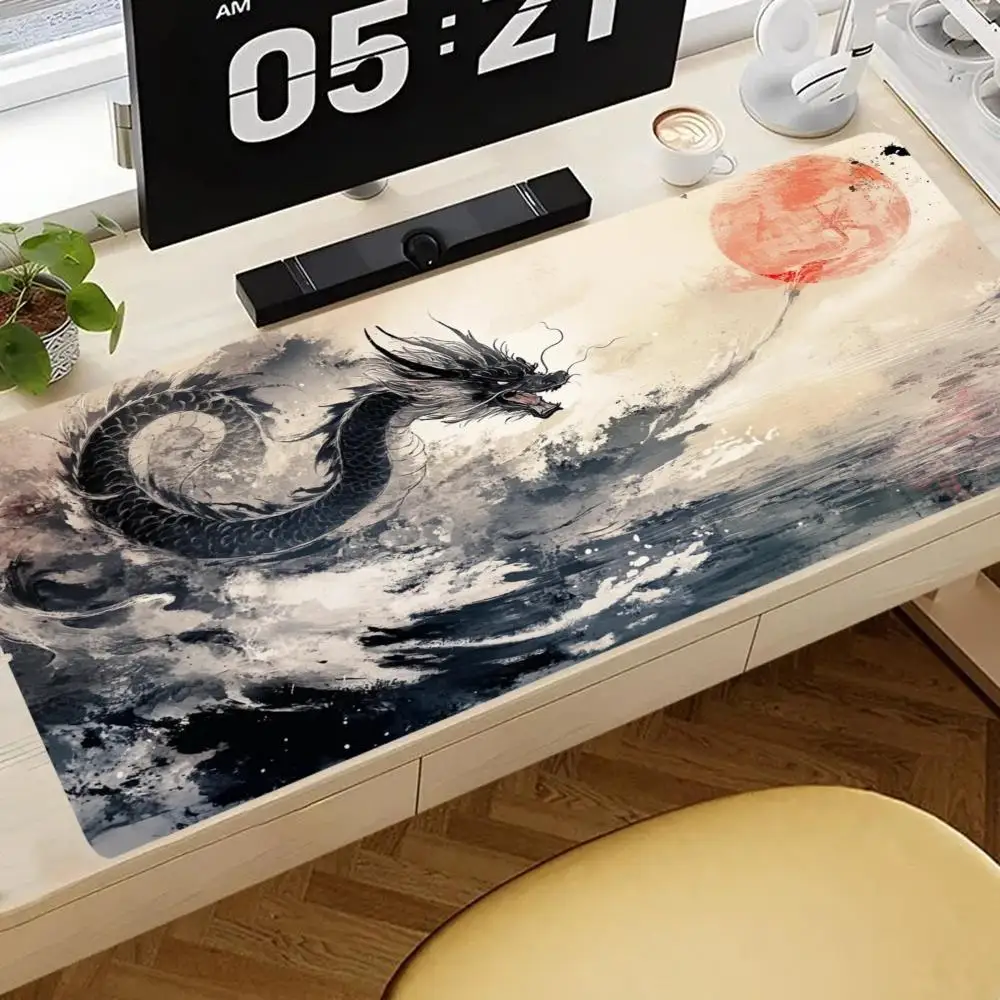 オリエンタルドラゴン 大型マウスパッド、オフィスパッド、ゴム製滑り止めレトロスタイルマウスパッドデスクパッド、PCアクセサリー、デスクアクセサリー。