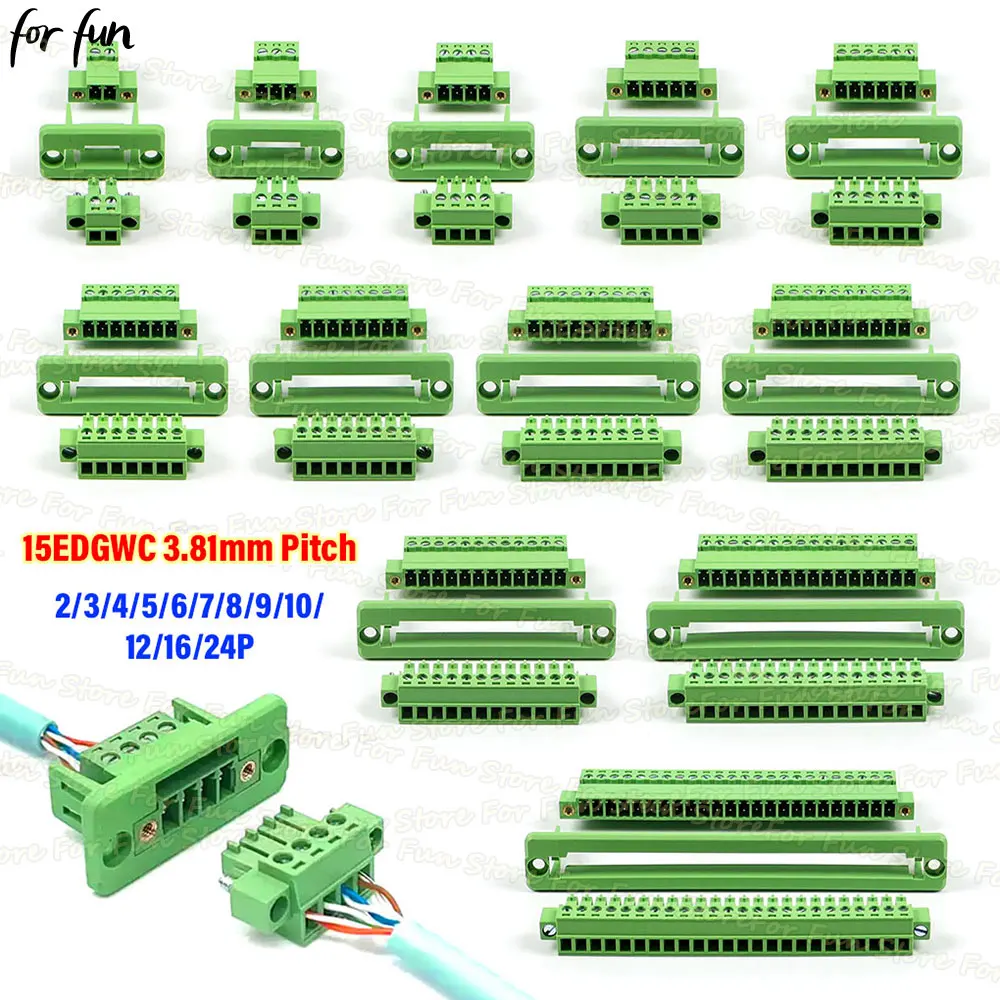 For Fun 1Set 15EDGWC Pitch 3.81mm 2/3/4/5/6/7/8/9/10/12/16/24Pin Welding Free Through-wall Pluggable Terminal Block Connector