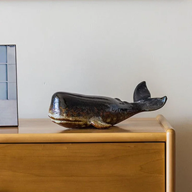 Creative Simulation Whale Ceramic Living Room Decoration TV Cabinet Desktop Ornaments Animal Collection Modern Crafts Gifts