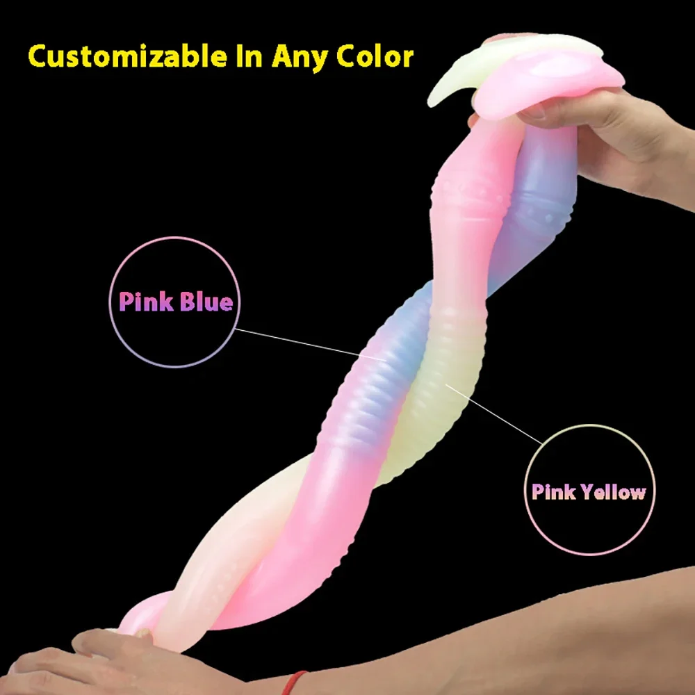 Night Glow Eel Extra Long Anal Plug Mix Colorful Colors Noctilucent Light Soft Silicone Material Masturbation Anal Dilator Toys