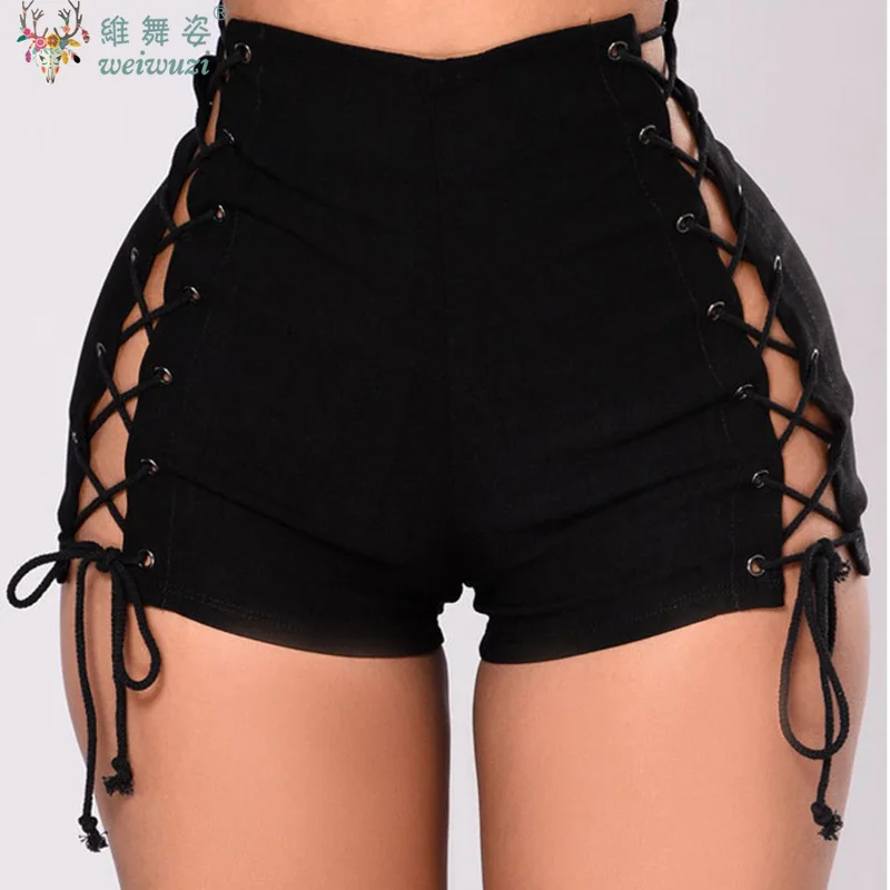 

Высококачественные женские модные сексуальные джинсовые шорты на шнуровке, тонкие рваные шорты с высокой талией, джинсы для ночного клуба, мини-шорты для танцев на пилоне DS